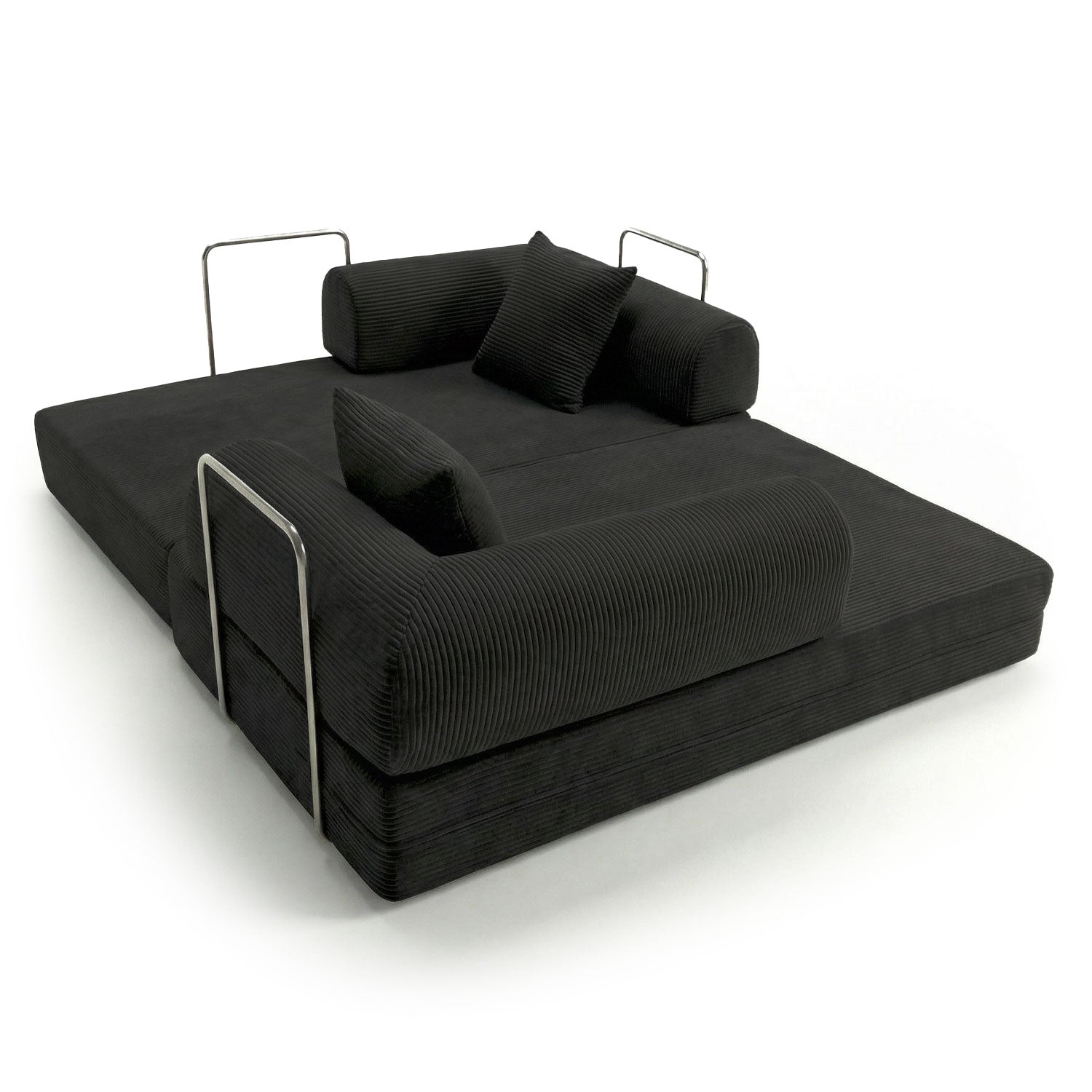 Canapé 2 places convertible et modulable Bergerac Velours côtelé Noir