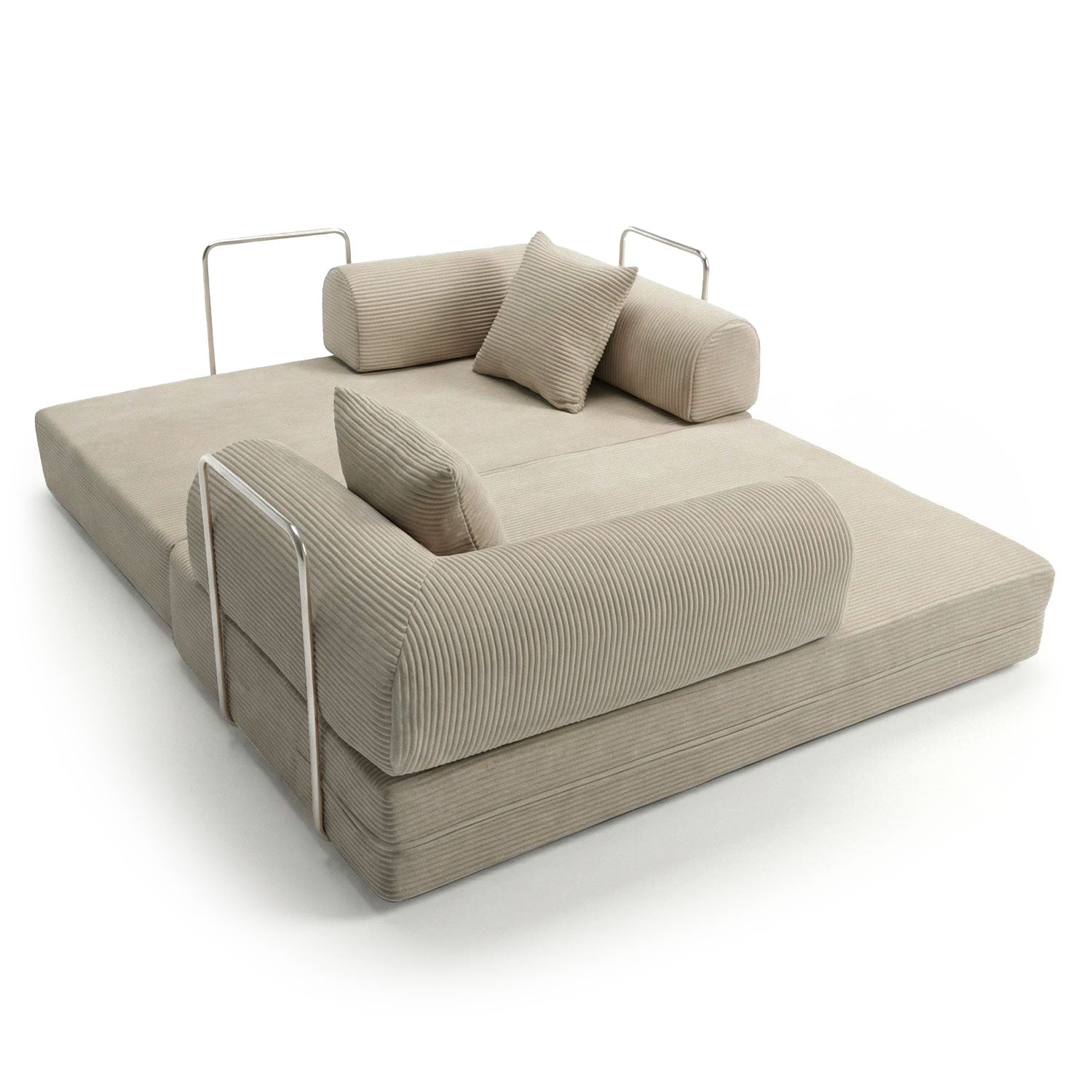 Canapé 2 places convertible et modulable Bergerac Velours côtelé Taupe Clair