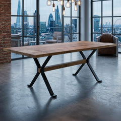 Table à manger rectangulaire style industriel 150cm Rustica Bois de manguier et Métal Noir