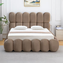Cama canapé Carlin bola con somier abatible de terciopelo topo de 160x200 cm