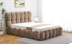 Lit-coffre Carlin design boule avec sommier relevable 140x190cm velours taupe