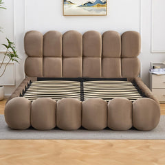 Lit-coffre Carlin design boule avec sommier relevable 140x190cm velours taupe