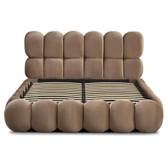 Lit-coffre Carlin design boule avec sommier relevable 140x190cm velours taupe