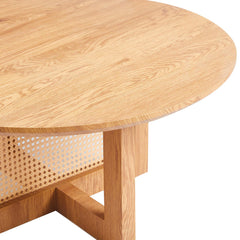 Mesa de centro redonda Cidis de 80 cm en roble claro y ratán