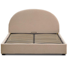 Lit-coffre Carualis avec tête de lit arrondie 140x190cm tissu bouclette beige