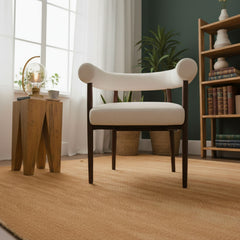 Lot de 8 chaises style scandinave chic Bringo Bois foncé et Tissu bouclette Beige
