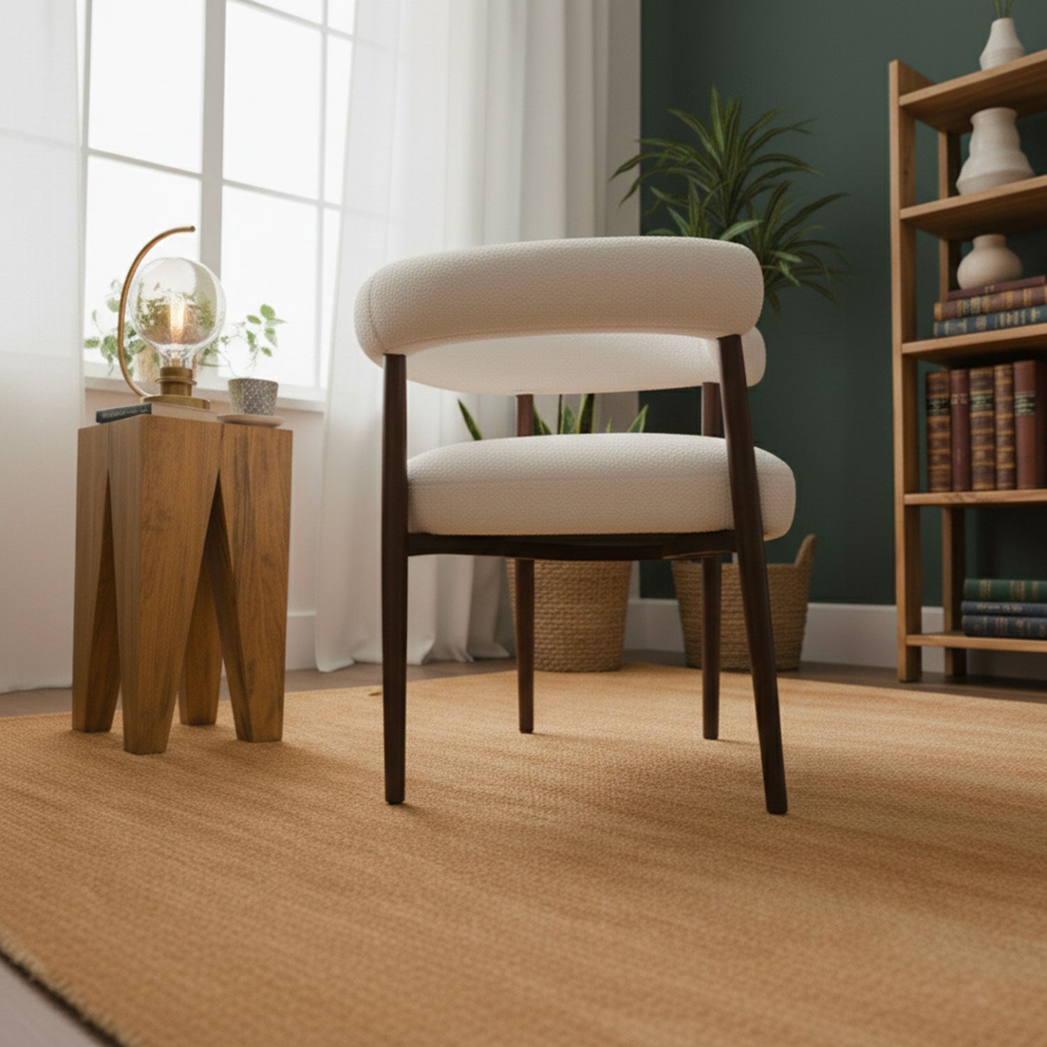 Lot de 8 chaises style scandinave chic Bringo Bois foncé et Tissu bouclette Beige