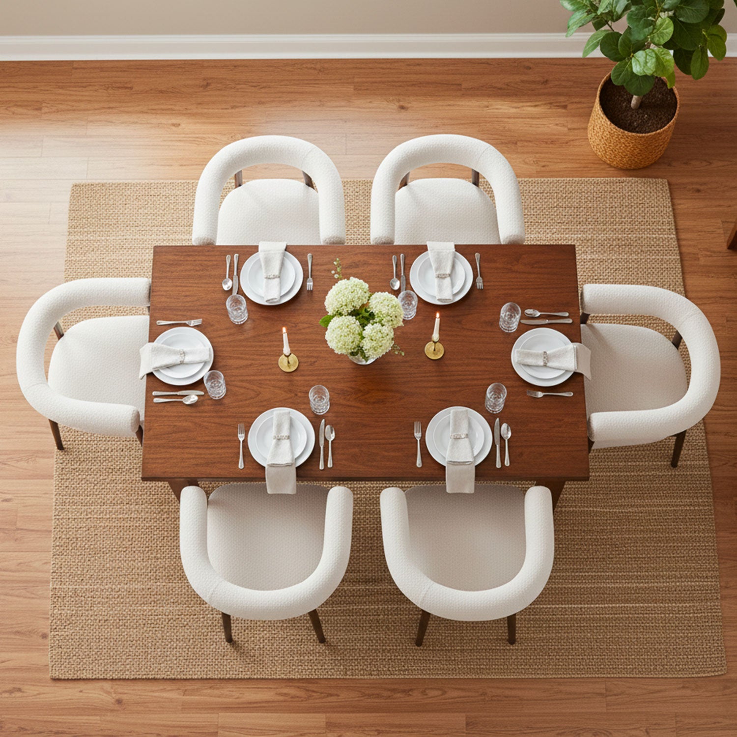 Lot de 6 chaises style scandinave chic Bringo Bois foncé et Tissu bouclette Beige