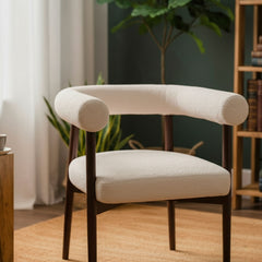 Lot de 6 chaises style scandinave chic Bringo Bois foncé et Tissu bouclette Beige