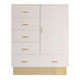 Buffet alto de 5 cajones y 1 puerta color topo claro y oro