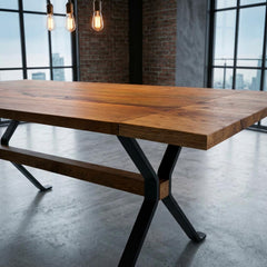 Table à manger rectangulaire style industriel 150cm Rustica Bois de manguier et Métal Noir