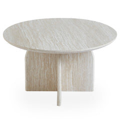 Table basse ronde élégante 80cm Calyptus Effet travertin Beige