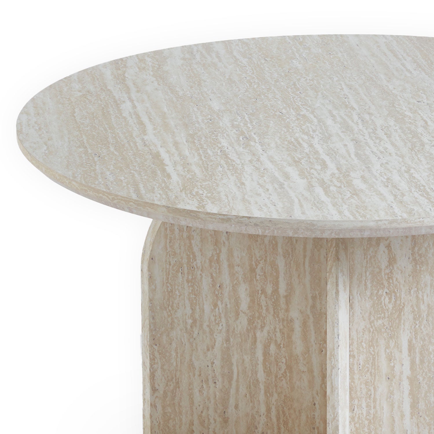 Table basse ronde élégante 80cm Calyptus Effet travertin Beige