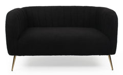 Canapé 2 places moderne Bombaro pieds métal doré et Tissu bouclette Noir