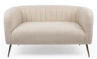 Canapé 2 places en tissu bouclette beige avec pieds en métal doré