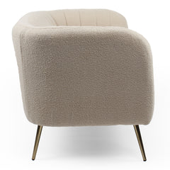 Canapé 2 places moderne Bombaro pieds métal doré et Tissu bouclette Beige