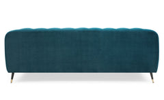 Canapé 3 places Banola style boudoir velours bleu canard capitonné