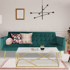 Sofá cama Babaris de terciopelo verde convertible