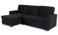 Sofá de esquina convertible de terciopelo negro con almacenamiento