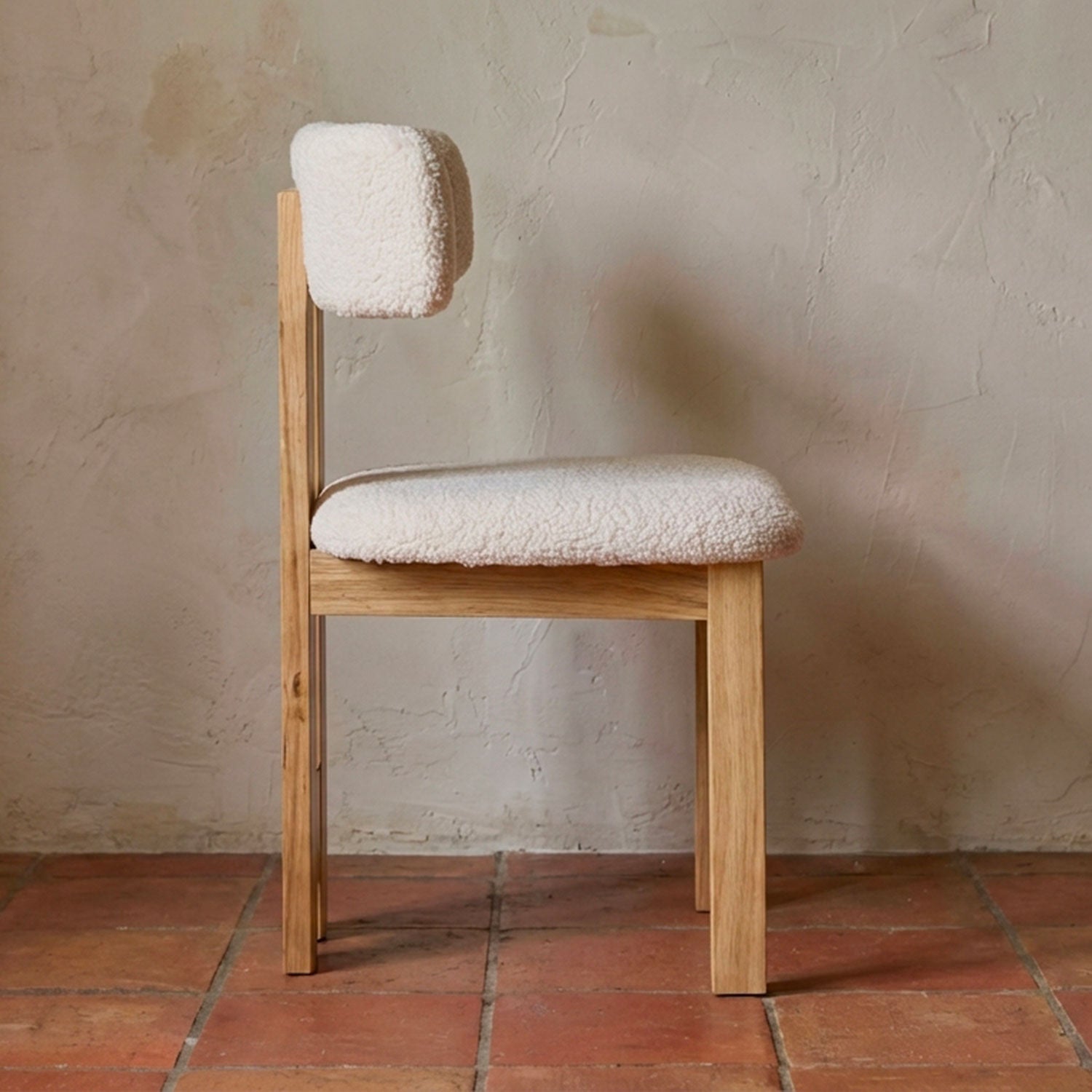 Chaise de salle à manger design Ceriz Bois clair et Tissu bouclette Beige