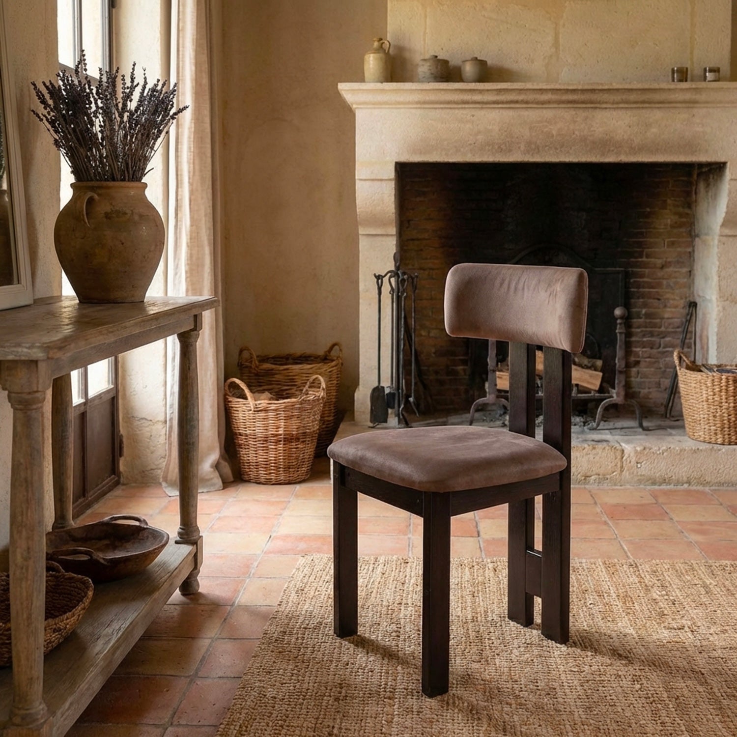 Chaise de salle à manger design Ceriz Bois foncé et Velours Marron