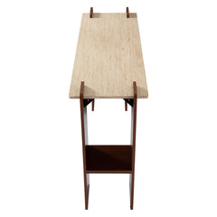 Console au design Art Déco Cezanne 40x120cm Effet travertin Beige et Bois foncé
