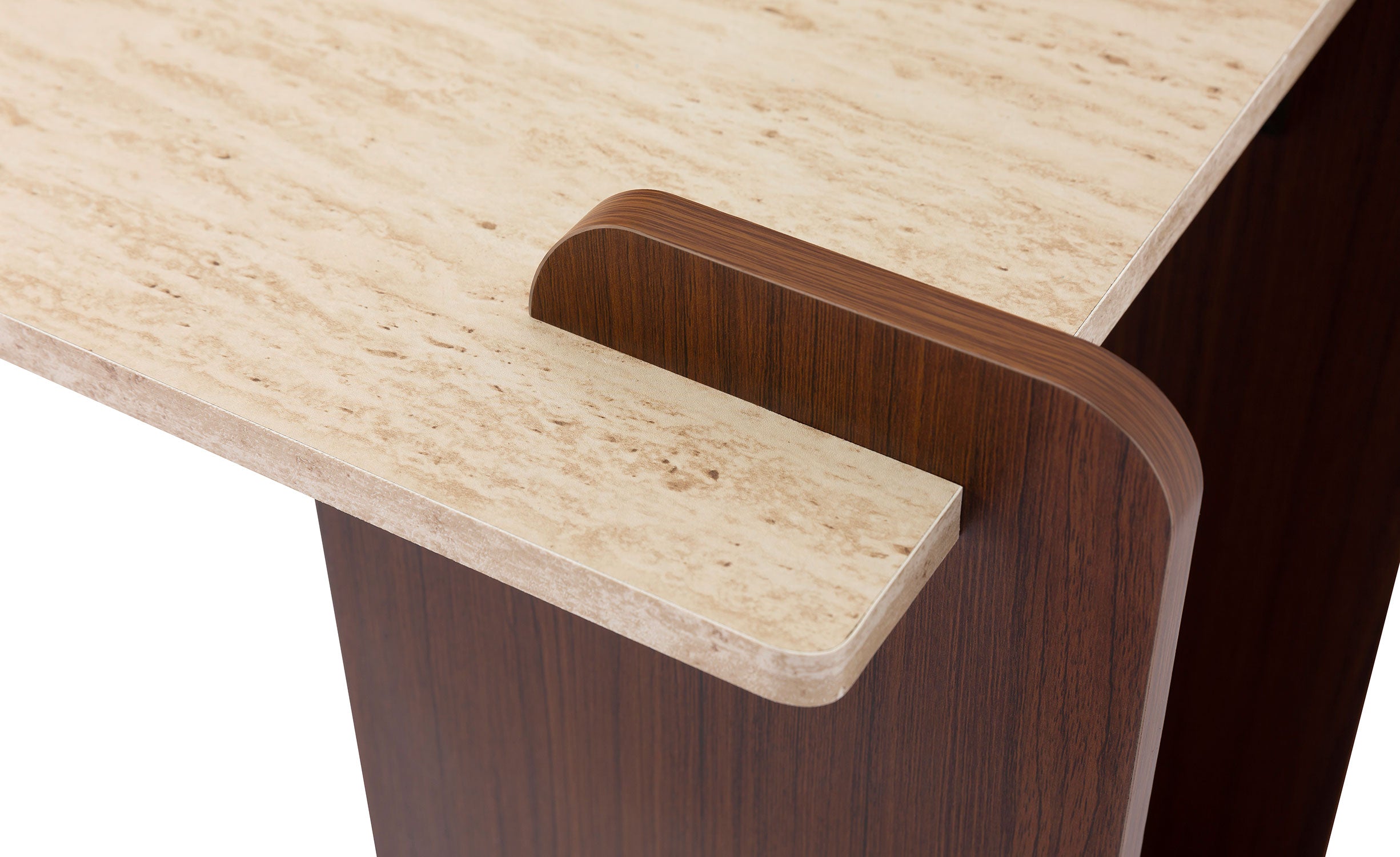 Console au design Art Déco Cezanne 40x120cm Effet travertin Beige et Bois foncé