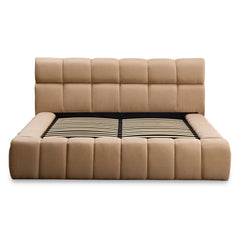 Cama canapé Carita 140x190 cm con bordes acolchados de tela beige