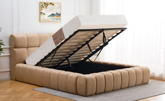 Cama canapé Carita 140x190 cm con bordes acolchados de tela beige