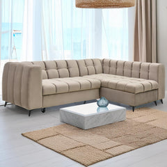 Sofá cama esquinero de terciopelo topo Ciona