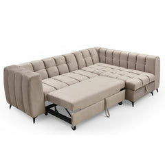 Sofá cama esquinero de terciopelo topo Ciona