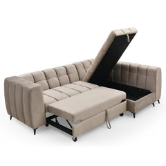 Sofá cama esquinero de terciopelo topo Ciona