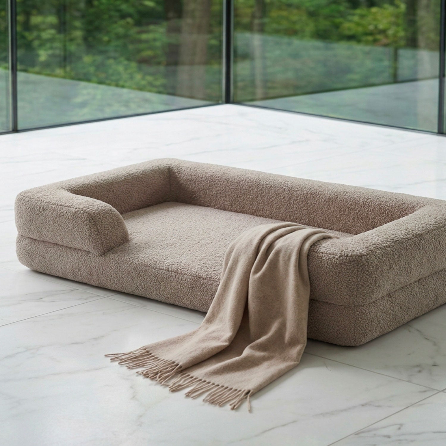 Panier pour chien et chat Chouchon 65x90cm Tissu Bouclette Taupe clair