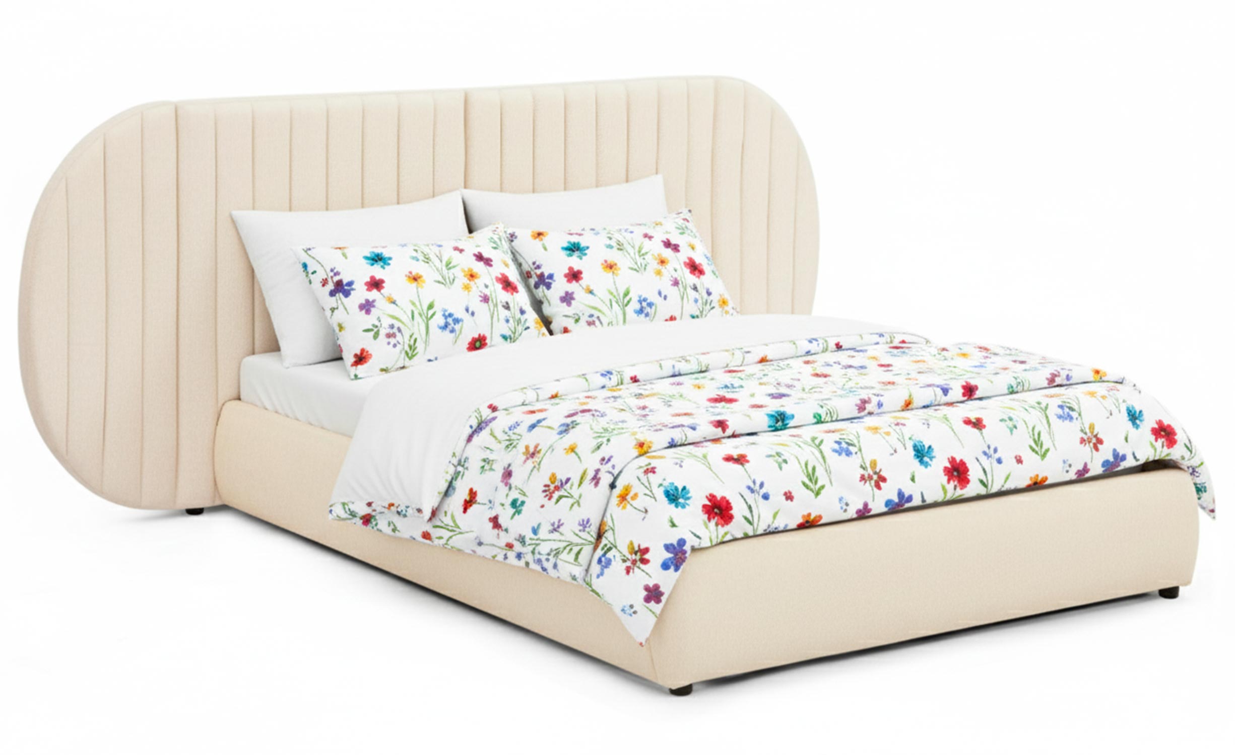 Lit coffre-complet avec tête de lit modulable Cocon 140x200cm Tissu Beige