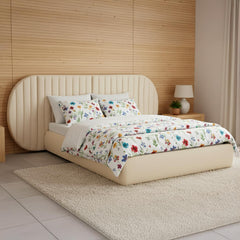 Lit coffre-complet avec tête de lit modulable Cocon 140x200cm Tissu Beige
