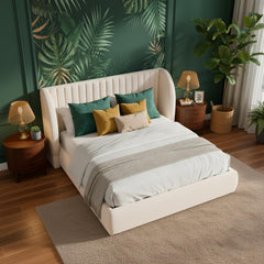 Lit coffre-complet avec tête de lit modulable Cocon 140x200cm Tissu Beige