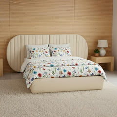 Lit coffre-complet avec tête de lit modulable Cocon 140x200cm Tissu Beige