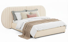 Lit-coffre complet avec tête de lit modulable Cocon 160x200cm Tissu Beige