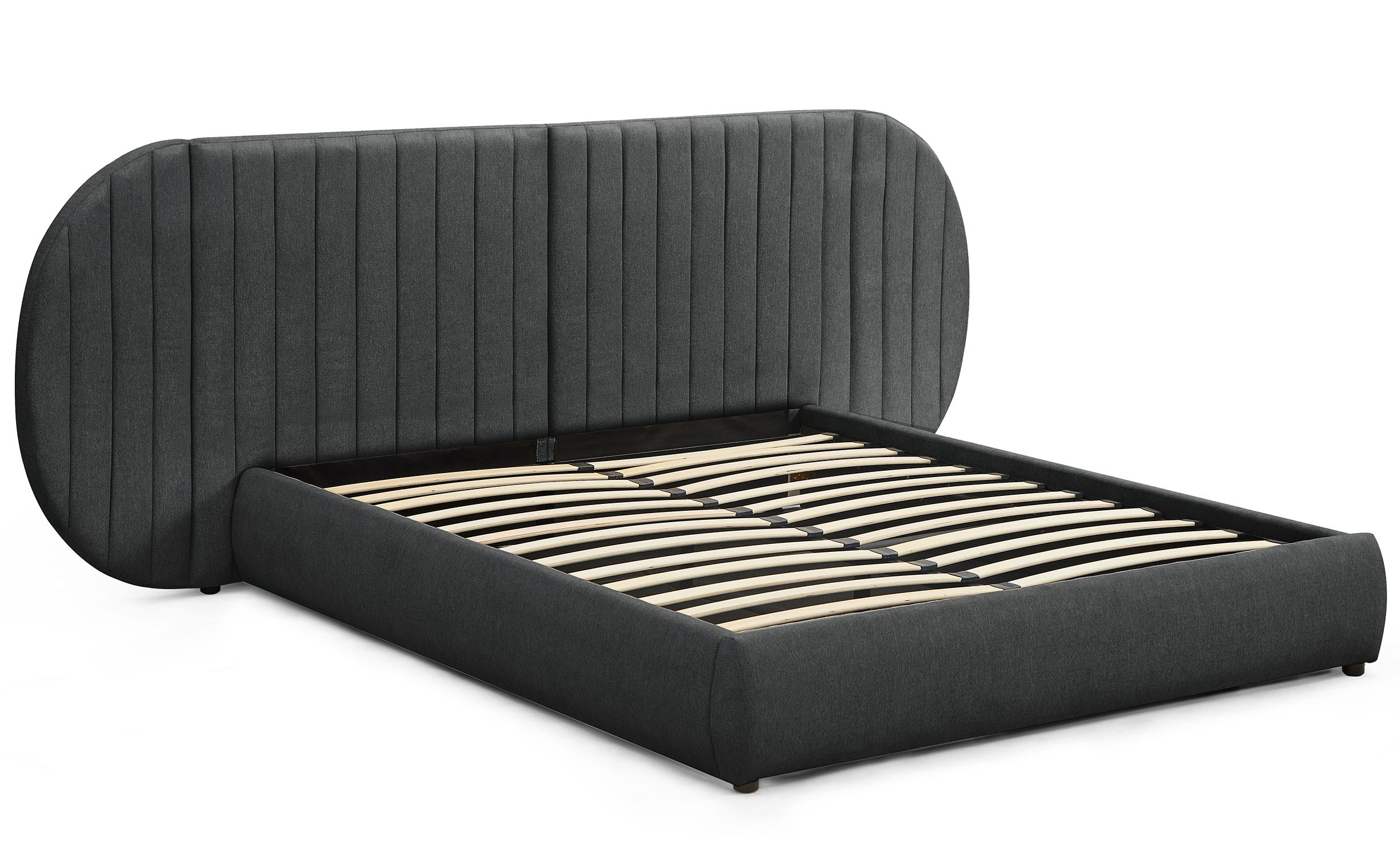 Lit-coffre complet avec tête de lit modulable Cocon 160x200cm Tissu Gris foncé