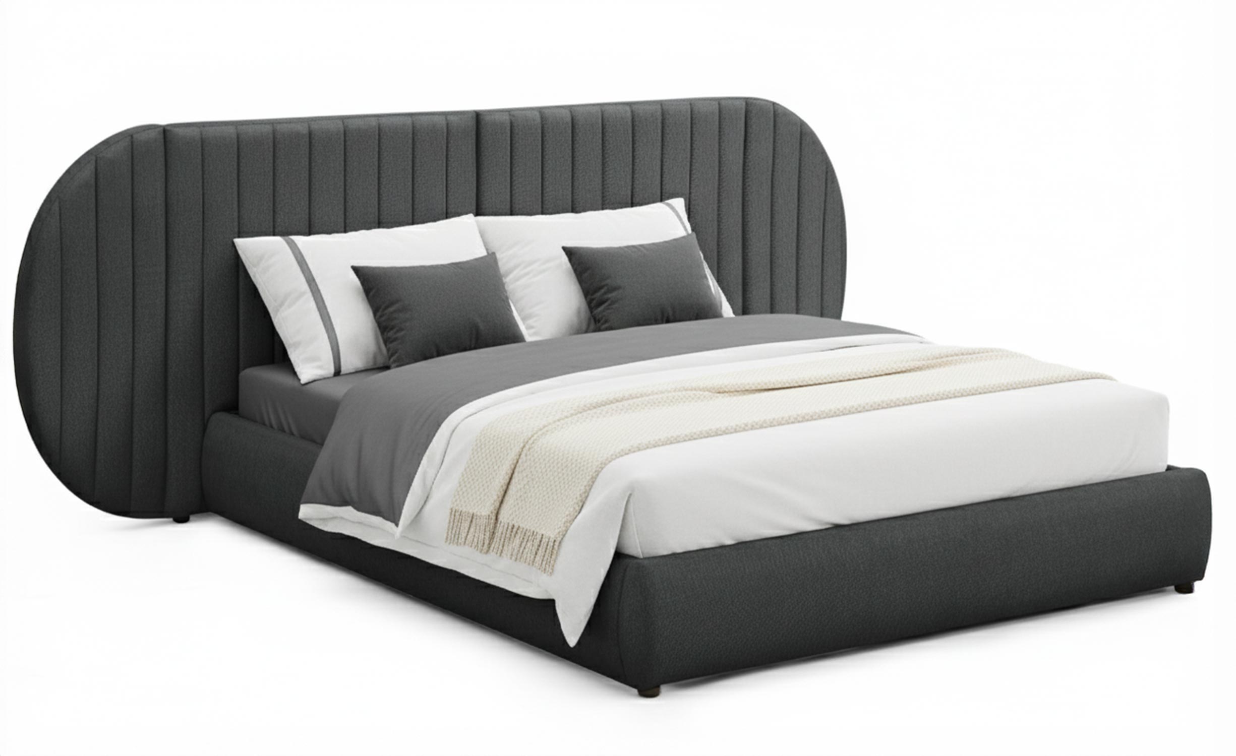 Lit-coffre complet avec tête de lit modulable Cocon 160x200cm Tissu Gris foncé