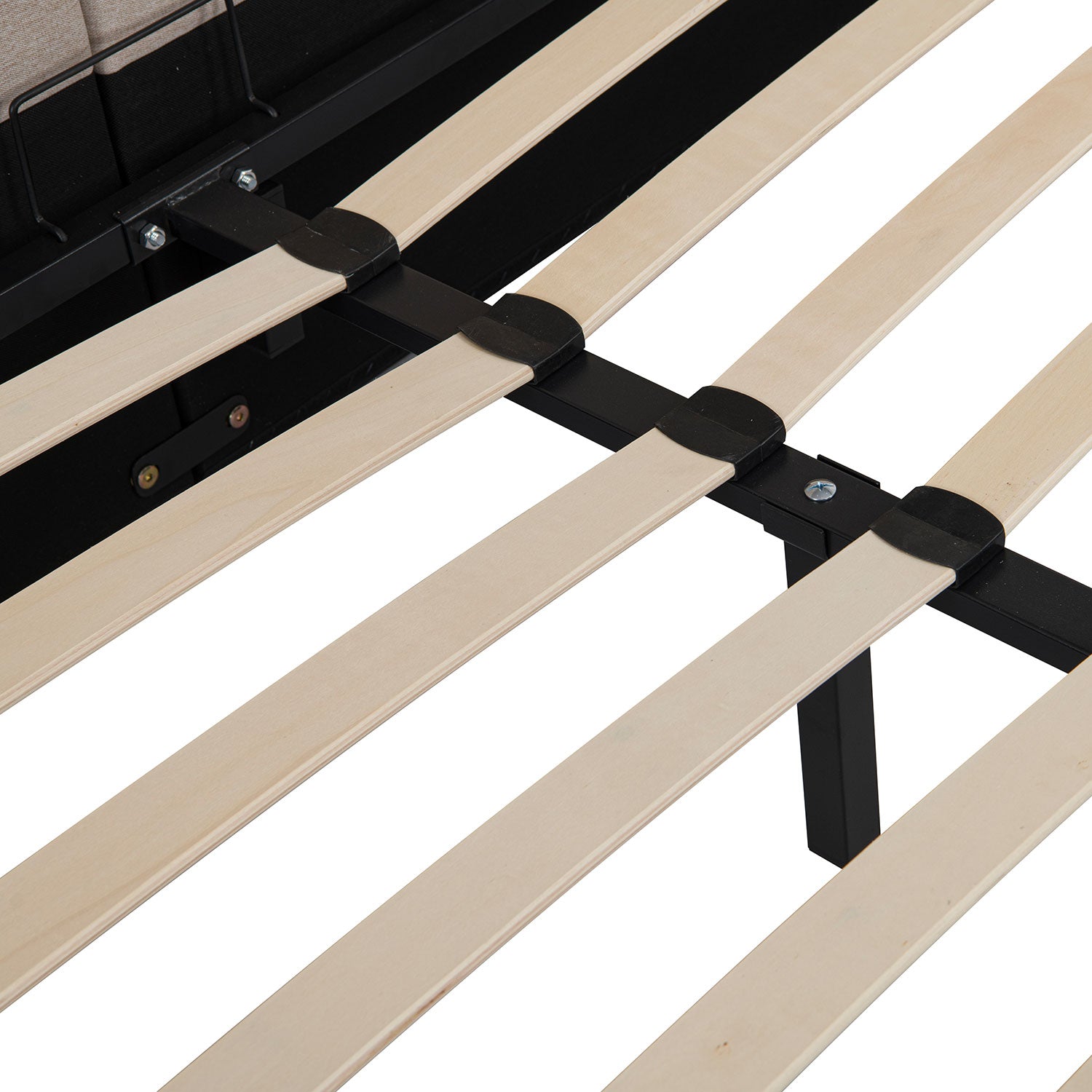 Lit-coffre complet avec tablettes et ports USB intégrés Lukas 180x200cm Tissu Taupe clair