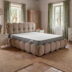 Pack Lit-coffre design boule Bilbola + Matelas Bedream 180x200cm Velours Taupe