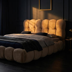 Pack Lit-coffre design boule Bilbola + Matelas Bedream 180x200cm Velours Taupe