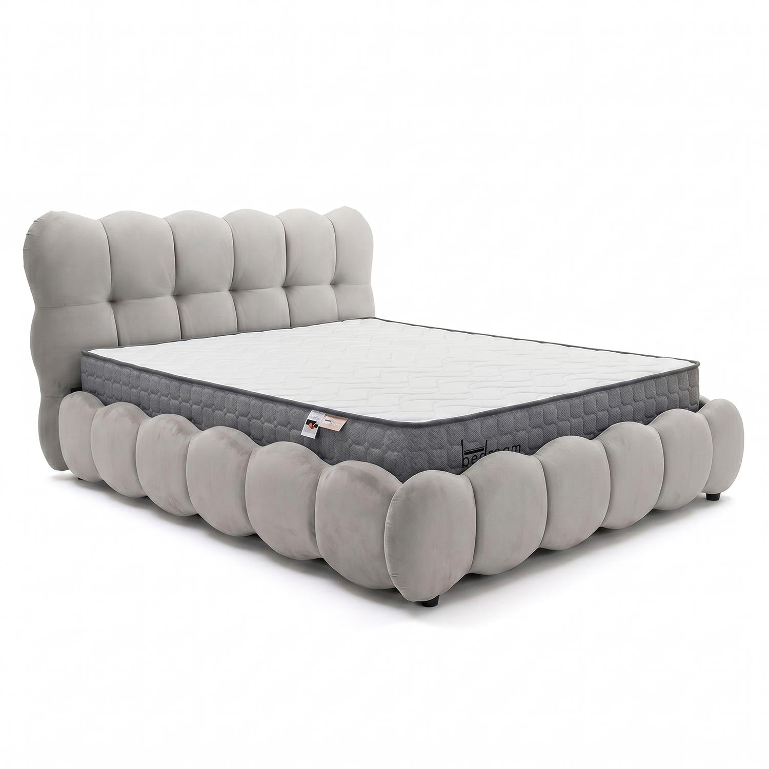 Pack Lit-coffre design boule Bilbola + Matelas Bedream 160x200cm Velours Gris