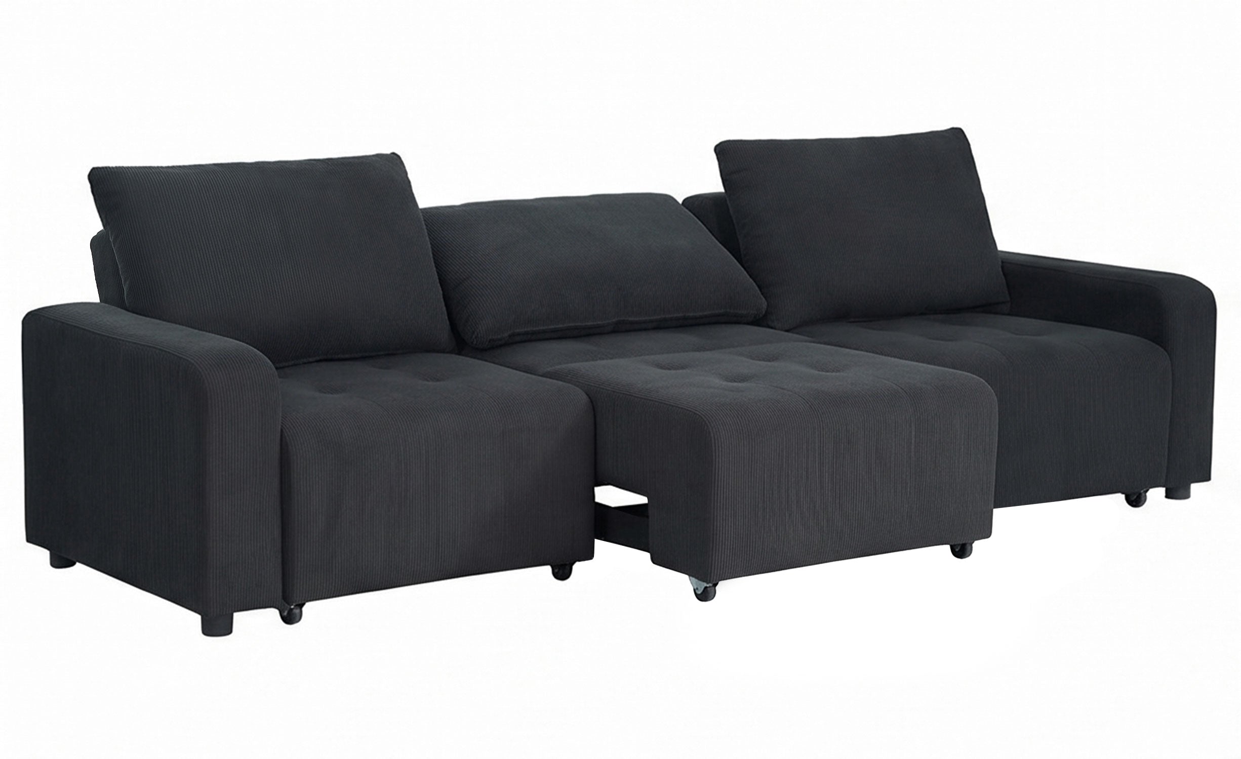 Canapé 3 places convertible et modulable Castelo Velours côtelé Noir