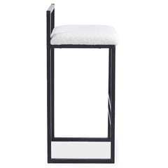Tabouret de bar en métal noir Brillo et tissu bouclette crème