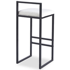 Tabouret de bar en métal noir Brillo et tissu bouclette crème