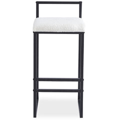Tabouret de bar en métal noir Brillo et tissu bouclette crème