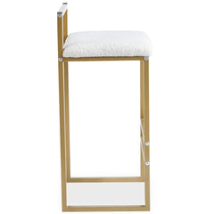 Taburete de bar de metal y tela bouclé Brillo dorado y crema