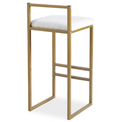 Taburete de bar de metal y tela bouclé Brillo dorado y crema